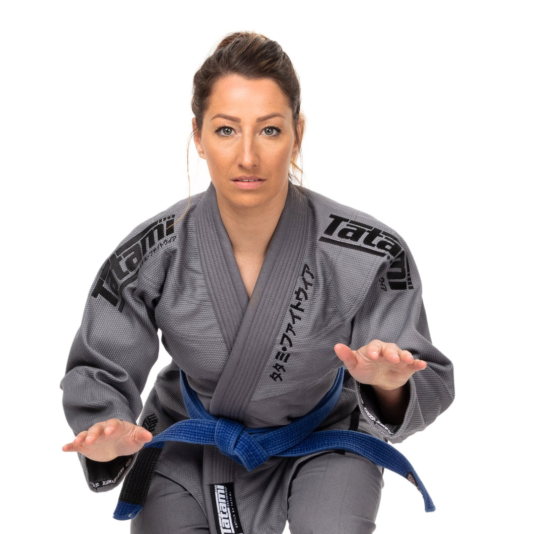 Kimono bjj (gi) tatami dames noir label noir en gris